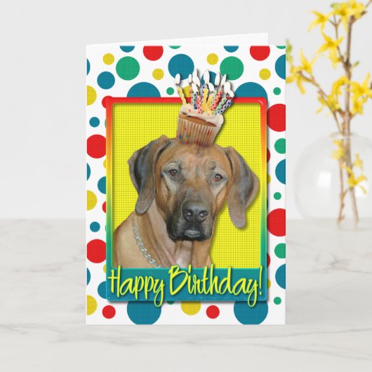 Geburtstag Cupcake - Rhodesian Ridgeback Karte (Gelbe Blume)