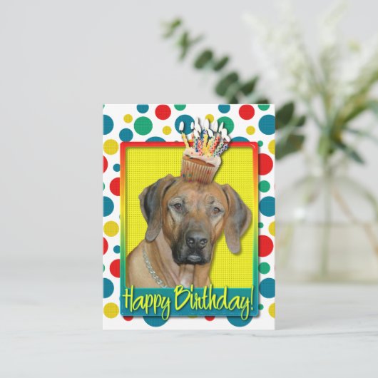 Geburtstag Cupcake - Rhodesian Ridgeback Postkarte (Stehend Vorderseite)
