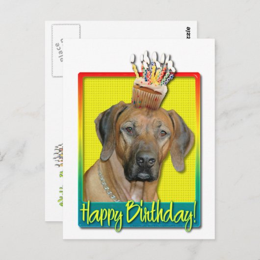 Geburtstag Cupcake - Rhodesian Ridgeback Postkarte (Vorne/Hinten)