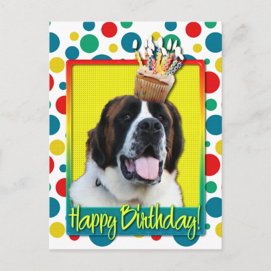 Geburtstag Cupcake - Saint Bernard - Mae Postkarte (Vorderseite)