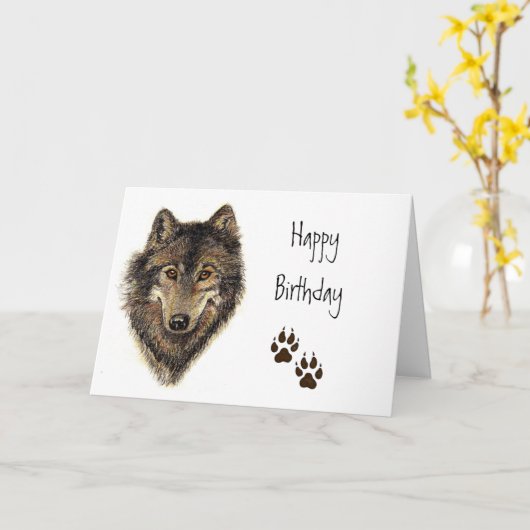 Geburtstag, Custom Wolf, Wölfe, Wildtierart, Karte (Gelbe Blume)