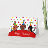 Geburtstag Dackel Cartoon Polka Dot Karte (Vorderseite)