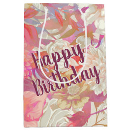 Geburtstag Dahlia und Rose Design Mittlere Geschenktüte