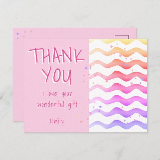 Geburtstag Danke, Pink Wave Girl Postkarte (Vorne/Hinten)