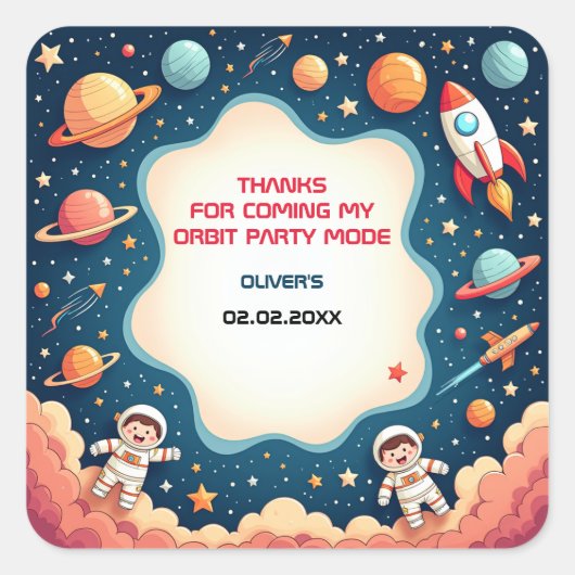 Geburtstag Danke, Space Boy Astronaut Card Quadratischer Aufkleber (Vorderseite)