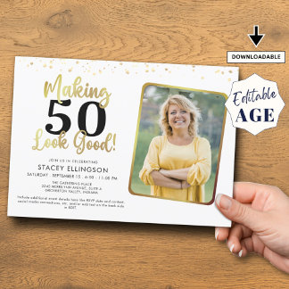 Geburtstag Das Alter sieht gut aus Foto Gold Schwa Einladung