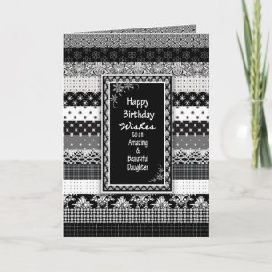 Geburtstag, DAUGHTER, Schwarz/Weiß-Druckebenen Karte