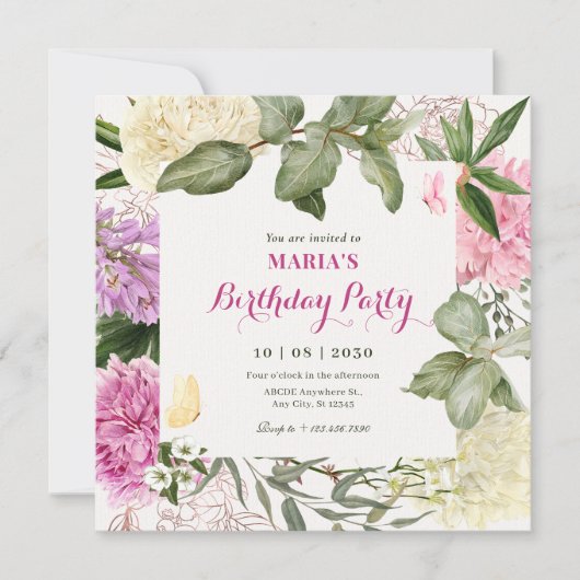 Geburtstag der Blumenart Einladung (Vorderseite)