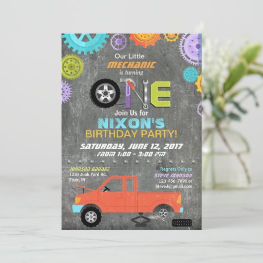 Geburtstag der Chalkboard-Schaltgetriebe Einladung (Stehend Vorderseite)