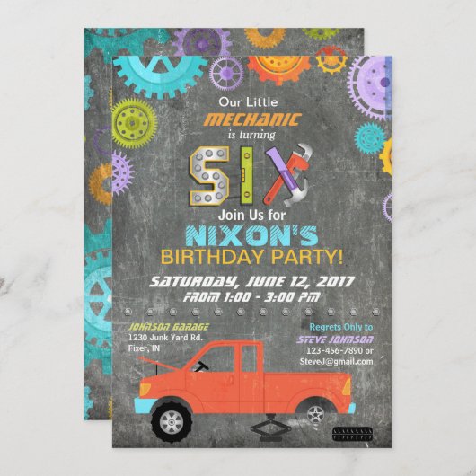 Geburtstag der Chalkboard-Schaltgetriebe Einladung (Vorne/Hinten)