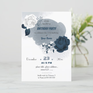 Geburtstag der eleganten Marine & White Blume Einladung