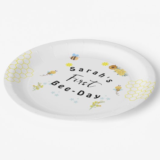 Geburtstag der ersten Bienenfeier Pappteller (Schrägansicht)