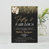 Geburtstag der Frau 50 und fabelhaftes Gold Einladung (Stehend Vorderseite)