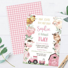 Geburtstag der Girl Farm Tiere einladen pink