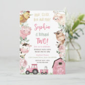 Geburtstag der Girl Farm Tiere einladen pink Einladung (Stehend Vorderseite)
