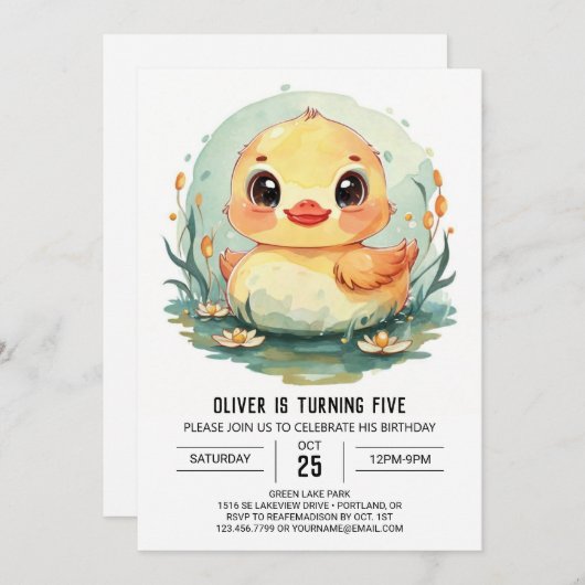 Geburtstag der Kinderente Einladung (Vorne/Hinten)