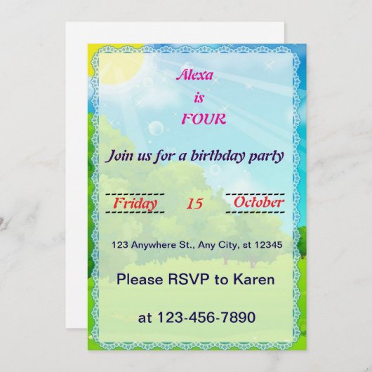 Geburtstag der Libellen Einladung (Vorne/Hinten)