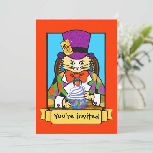 Geburtstag der Mutter Katze einladen Einladung (Stehend Vorderseite)