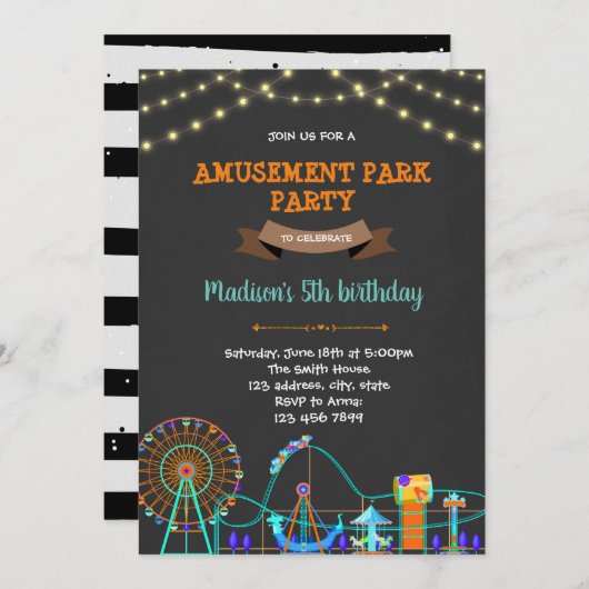 Geburtstag der niedlichen Freizeitparkhalle Einladung (Vorne/Hinten)