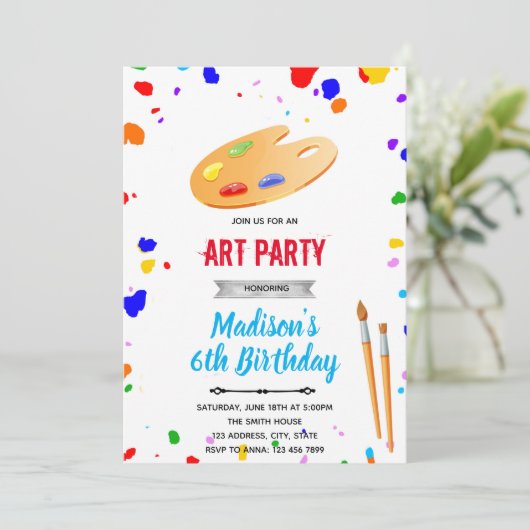 Geburtstag der niedlichen Primärfarbkunst Einladung (Stehend Vorderseite)