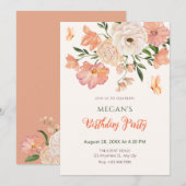 Geburtstag der Peach floral Einladung (Vorne/Hinten)