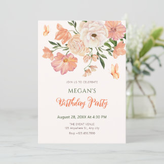 Geburtstag der Peach floral Einladung