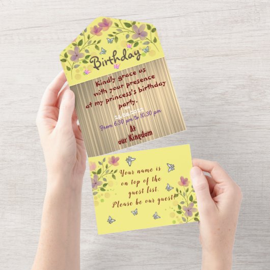 Geburtstag der Prinzessin All In One Einladung (Abreißen)