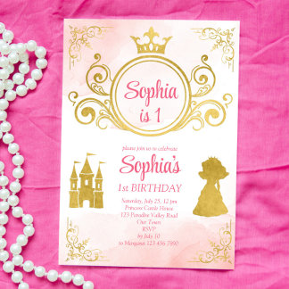 Geburtstag der Prinzessin in Rosa und Gold Einladung