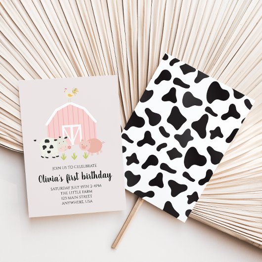Geburtstag der rosa Scheune von Nutztieren Einladung