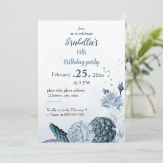 Geburtstag der rosafarbenen blauen Blüten der roma Einladung