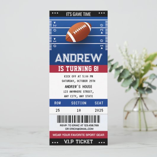 Geburtstag des American Football Tickets Einladung (Stehend Vorderseite)