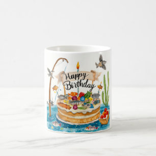 Geburtstag des Fisches mit Kuchen Kaffeetasse