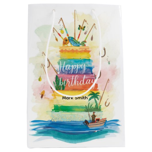Geburtstag des Fischfangs zum Thema Spaß Mittlere Geschenktüte (Vorderseite)
