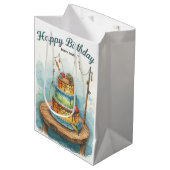 Geburtstag des Fischfangs zum Thema Spaß Mittlere Geschenktüte (Vorderseite Schrägansicht)