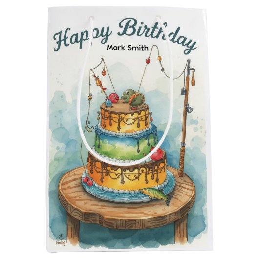Geburtstag des Fischfangs zum Thema Spaß Mittlere Geschenktüte (Vorderseite)