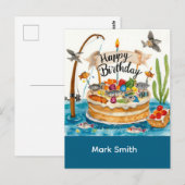 Geburtstag des Fischfangs zum Thema Spaß Postkarte (Vorne/Hinten)