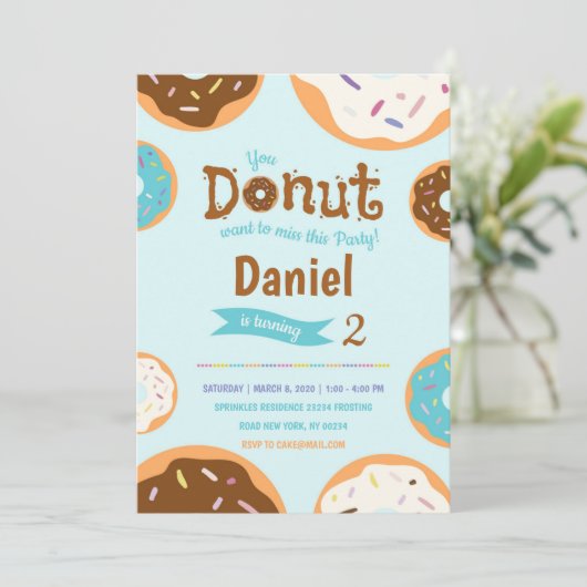 Geburtstag des Jungen - Donut-Party - Einladung (Stehend Vorderseite)
