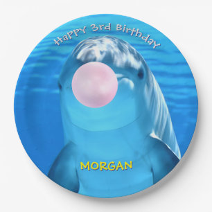 Geburtstag des Kindes Süßer Delfin bläst Seifenbla Pappteller