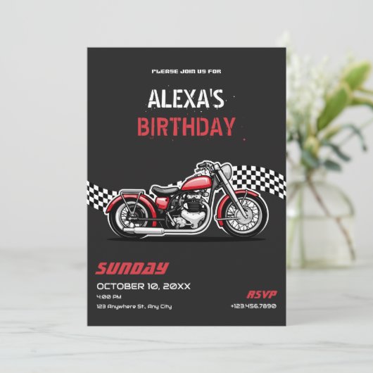 Geburtstag des klassischen Motorrades Einladung (Stehend Vorderseite)