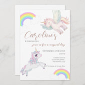 Geburtstag des Mädchens, mit Pony und Regenbogen Einladung (Vorne/Hinten)