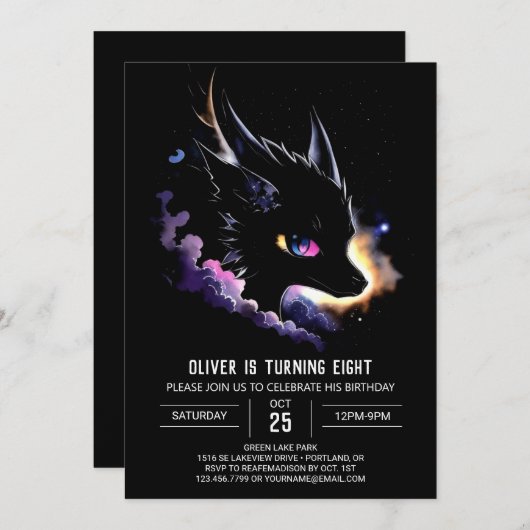 Geburtstag des niedlichen Drachen Einladung (Vorne/Hinten)