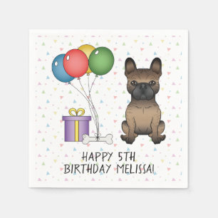 Geburtstag des süßen Cartoon-Hundes Brindle French Serviette