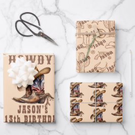 Geburtstag des wilden Westcowboy Geschenkpapier Set