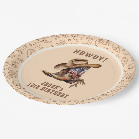 Geburtstag des wilden Westcowboy Pappteller (Schrägansicht)