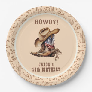 Geburtstag des wilden Westcowboy Pappteller