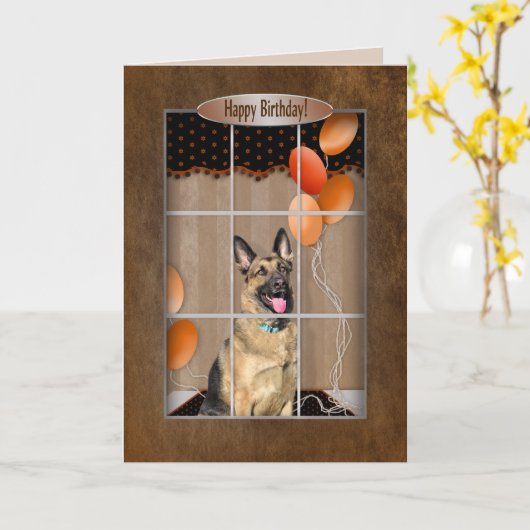 GEBURTSTAG - Deutscher Hirte - Ballons Karte (Gelbe Blume)