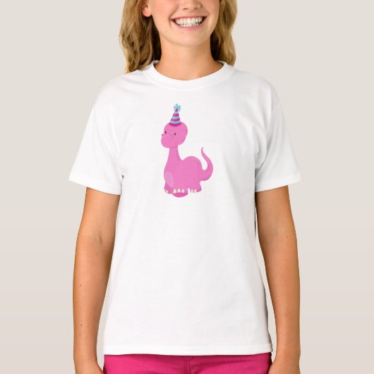 Geburtstag Dinosaurier, Party Dinosaurier, Pink Di T-Shirt (Vorderseite)