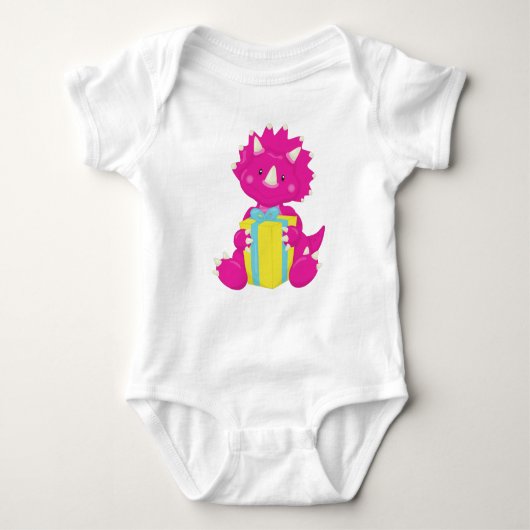 Geburtstag Dinosaurier, Rosa Dinosaurier, Party Di Baby Strampler (Vorderseite)