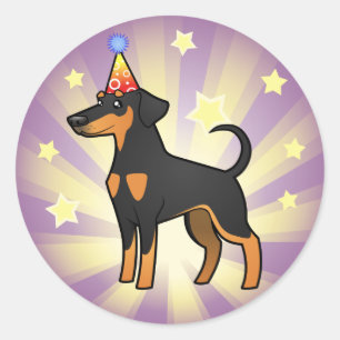 Geburtstag Doberman Pinscher (Diskettenohren) Runder Aufkleber