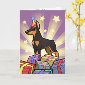 Geburtstag Doberman Pinscher (spitze Ohren) Karte (Gelbe Blume)